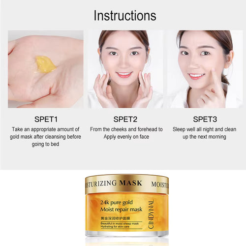 24K Gold Sleeping Mask Moisturizing Shrinkage Pore Skin Care Hyaluronic acid Gel Anti-Aging Oil-control Whitening Night Mask